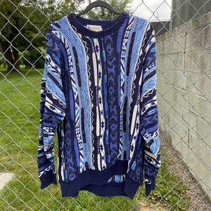 Vintage London Fog 3D Textured Coogi Style Blue Multicolor Sweater Mens XL 90s - Imagen 1 de 8
