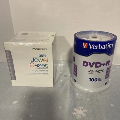 2 articles Cases Pack CD / DVD NEW-30 Pk / 100 VERBATIM 16X DVD+R 4.7GB Media  - Image 1 of 4