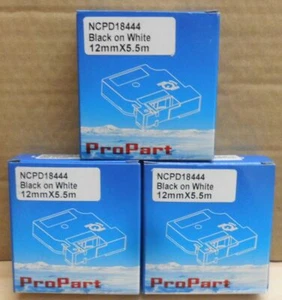 3 x Schriftband Label Cassette 12mmx5,5m schwarz weiß wie Dymo 18444 kompatibel - Picture 1 of 2