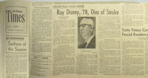 ROY DISNEY DIES LA Times December 22 1971 Walt Brother Mickey Mouse Disneyland - Picture 1 of 5