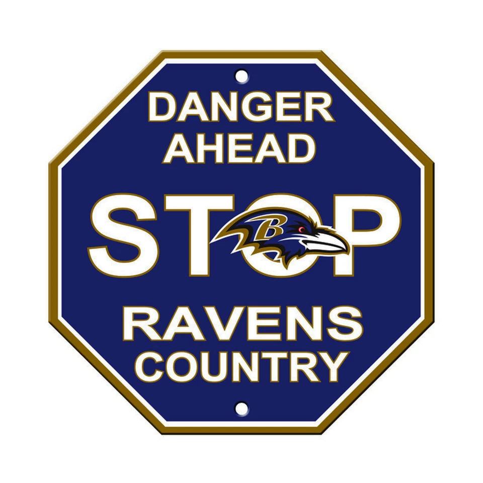 NFL Baltimore Ravens Stop Sign Peligro Adelante Hogar Habitación Bar Decoración 12" x 12" Foto 1 de 1