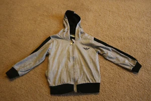 Authentic Armani Boys Gray & Black Full Zip Hoodie 100% Cotton Length 14.5 inch  - Picture 1 of 10