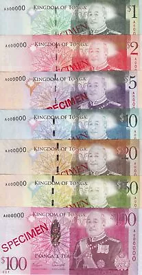 Tonga Set 7 UNC 1 2 5 10 20 50 100 Pa'anga ND 2008 P 37 38 39 40 - 43 SPECIMEN - Image 1 of 4