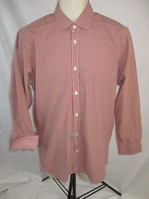 Camisa de vestir Ted Baker London roja marrón a cuadros puño abatible L/S para hombre 16 AA322 Foto 1 de 4
