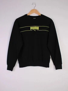 Womens PUMA Black Logo Sweatshirt Jumper XXS Crew Neck Cotton Blend Pullover - Picture 1 of 9