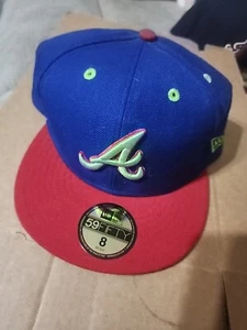 Atlanta Braves Baseball Cap Adults 8 Blue/Red/Green Fitted Hat MLB New Era 5950 - Picture 1 of 5