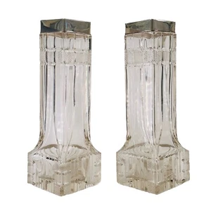 Art Deco Silber Glas Vase Paar London Walter Gardener Groves H24cm um 1933 - Bild 1 von 18