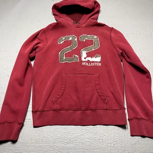 Hollister Sweater Mens Large Red Hoodie Pullover Distressed Washed 22 Pockets - Picture 1 of 13