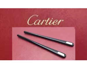 1 par de puntas de templo de anteojos Cartier negro plateado OEM puntas de templo Cartier - Imagen 1 de 4