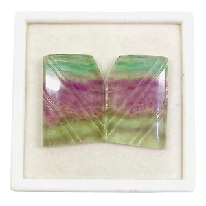 67 Cts/2 Pcs Natural Fluorite Bi Color Pair Loose Carved Untreated Gemstones - Picture 1 of 13
