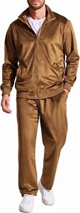 COOFANDY Mens 2 Piece Velour Tracksuit Full Zip Jackets Pants Large, Brown - Picture 1 of 6