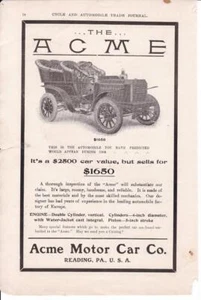 Original 1904 The Acme Motor Car Co Print-Ad/ - Picture 1 of 1