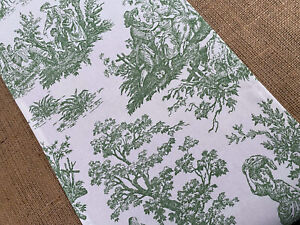 Green Toile Table Runner Colonial French Home Decor Vintage Dining Room Linens