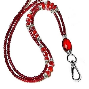 Cordón Collar con Cuentas, Llaves, Identificación de Seguridad Trabajo Portainsignia Perlas Rojas - Imagen 1 de 5