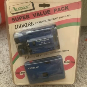 Vtg Sealed Aremac Lookers Folding Pocket Binoculars & Camera Super Value Pack - Picture 1 of 6