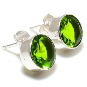 Green Tsavorite Gemstone 925 Sterling Silver Jewelry Stud Earring Size 0.4" - Picture 1 of 1