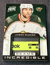 2012-13 Panini Prime Laundry Tag /10 Seams Jason Zucker Rookie Patch RC #100