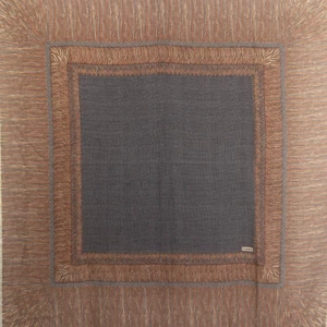 63932 auth CHANEL brown grey FRINGE PRINT cashmere & silk XL Shawl Scarf - Picture 1 of 5