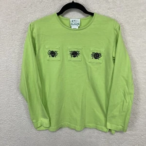 Quacker Factory Rhinestone Spiders Top Women’s M Green Long Sleeve Halloween - Picture 1 of 11