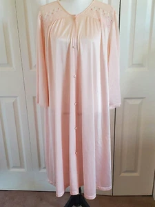 Vanity Fair Peignoir Nylon Robe Lace Trim Pink Flowers Pocket Womens XL USA - Picture 1 of 11