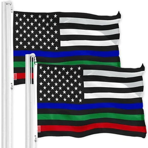 Thin Blue Green Red Line US Flag 3x5FT 2-Pack Printed 150D Polyester By G128 - Picture 1 of 5