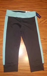 NWT Tommy Hilfiger Sport Black & Malibu Blue Leggings Crop Mid Rise Pants Large - Picture 1 of 4