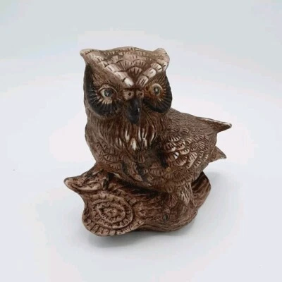 Vintage Figurine MCM Ceramic Owl on Log Branch  5" x 5.5" x 3" MCM XLNT ESTATE - Image 1 of 4