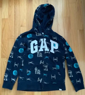 Sudadera con Capucha GAP Boy Girl Star Wars Talla 10 L Cremallera R2D2 C3PO Nave Espacial Azul Foto 1 de 4