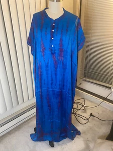 Kaftan Blue Tie Dyed Geometrical Print Women's Men Unisex New Rayon Hippie Boho - Picture 1 of 16