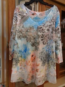 Time N Tru blue and pink floral tunic top size 3X - Picture 1 of 5