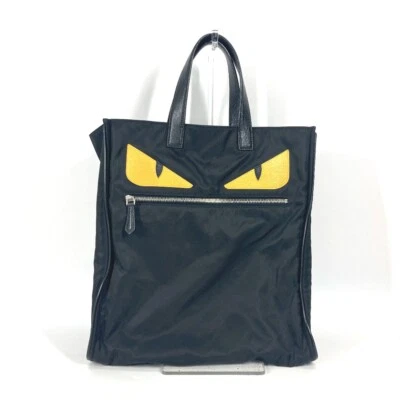 Bolsa de ombro vertical FENDI 7VA367 Monster Bugs bolsa tote de náilon preta/amarela - Imagem 1 de 4