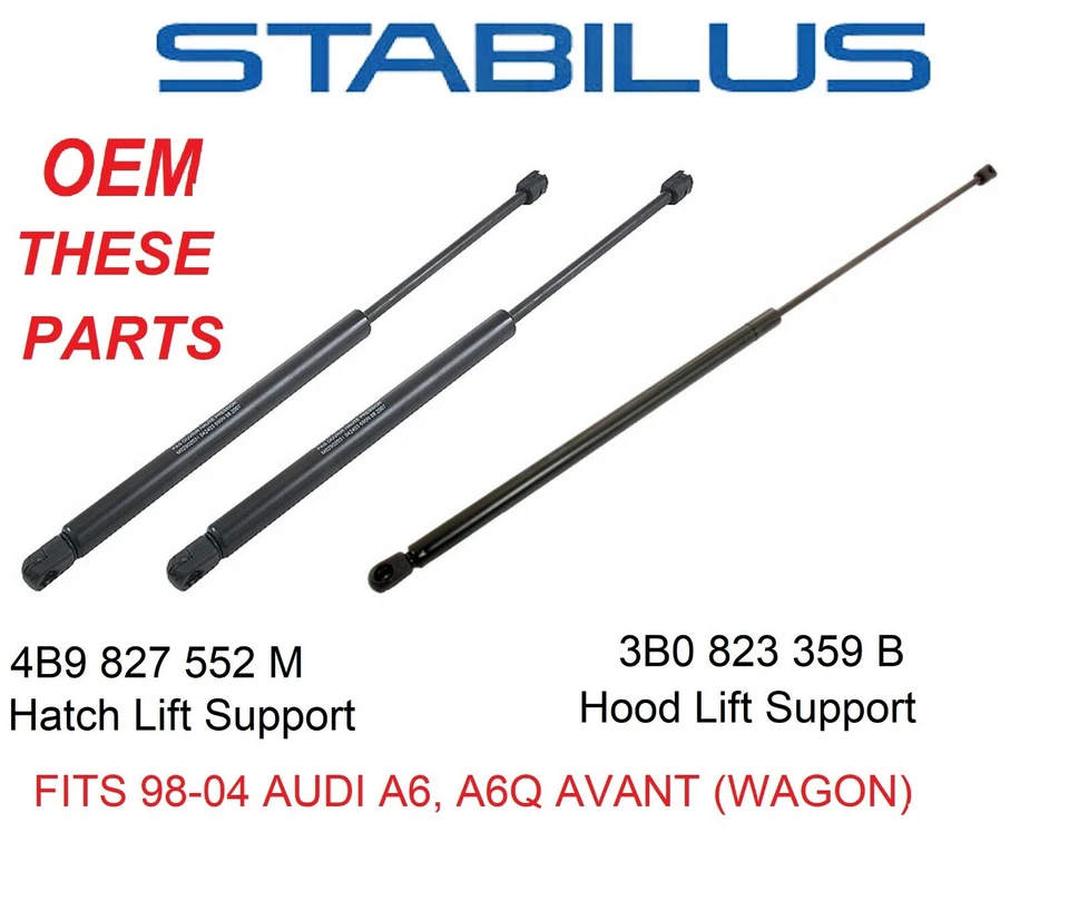 GENUINE OEM HOOD + HATCH LIFT SUPPORT SHOCKS KIT FITS AUDI A6, A6Q AVANT WAGONS Foto 1 de 1