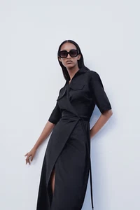 ZARA FLAP POCKET WRAP DRESS-NWT - Picture 1 of 7