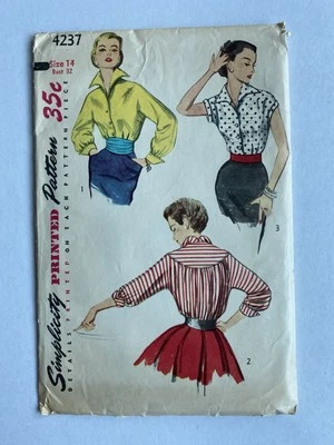 Vintage 1953 50s Simplicity 4237 Kimono Sleeve Blouse Gathered Yoke Bust 32 - Image 1 of 4
