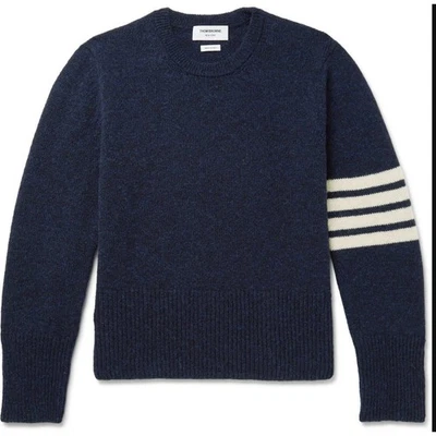 THOM BROWNE: Men's Navy Shetland Wool Crew Pullover - 1 - Image 1 of 4