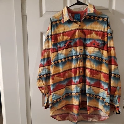 VTG 90s Roper Button Aztec Shirt Mens Long Sleeve Western - Image 1 of 3