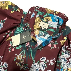 NWT Tuckernuck Merlot Sharp Floral Ruffle Neck Dress Size Medium - Picture 1 of 8