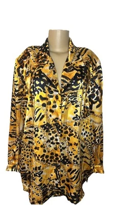 Blusa semi transparente vintage anos 90 Andrea Gayle estampa de animais e correntes - Imagem 1 de 4