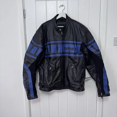Yamaha Motorcycle Motorbike Blue Cowhide Leather Armoured Elbow Biker Jacket - Image 1 of 4