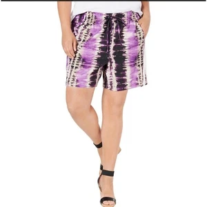 INC International Concepts Shorts Womens 2X Multicolor Tie Dye Mid Rise Pull On - Picture 1 of 8