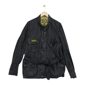 Barbour Duralinen International Jacket Mens Size M Black Linen Belted Motorcycle - Picture 1 of 15