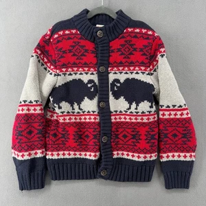 Gymboree Buffalo Bison Aztec Sweater Boys Knit Cardigan Medium 7-8 Red Blue Gray - Picture 1 of 8