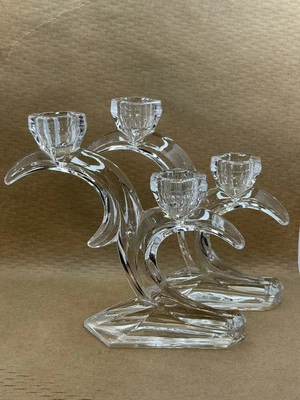 Clear Glass Candle Holders  for 2 slim lined candles ~Crystal~ Set Of 2 - Image 1 of 4