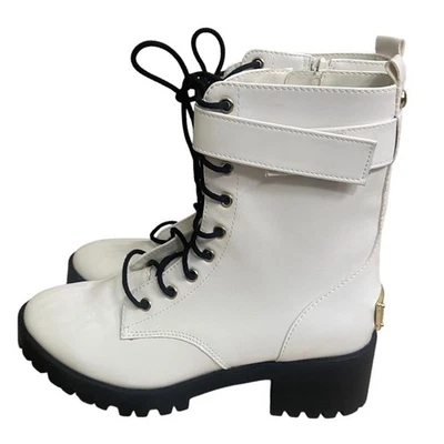 Botas de Combate Juicy Couture Blancas Logo Dorado Con Cordones Hebilla Suela para Mujer Talla 7 Foto 1 de 4
