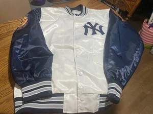 New York Yankees White Satin Vintage Starter Jacket XXL 50th Year Patch - Picture 1 of 6