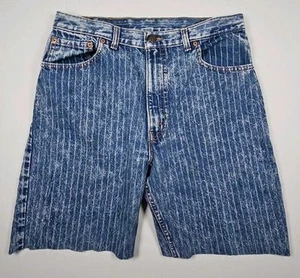 Vintage Levis 550 Pinstripe Blue Acid Wash Distressed Cut Off Shorts 36 USA MADE - Picture 1 of 10