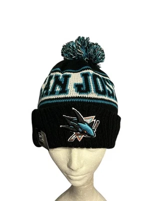 San Jose Sharks New Era Beanie Knit Pom Winter NHL Hat Teal Black & White - Image 1 of 4