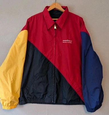 复古 Ralph Lauren Chaps 高尔夫夹克双面色块男式 XXL 复古红色海军蓝 — 第 1/4 张图片