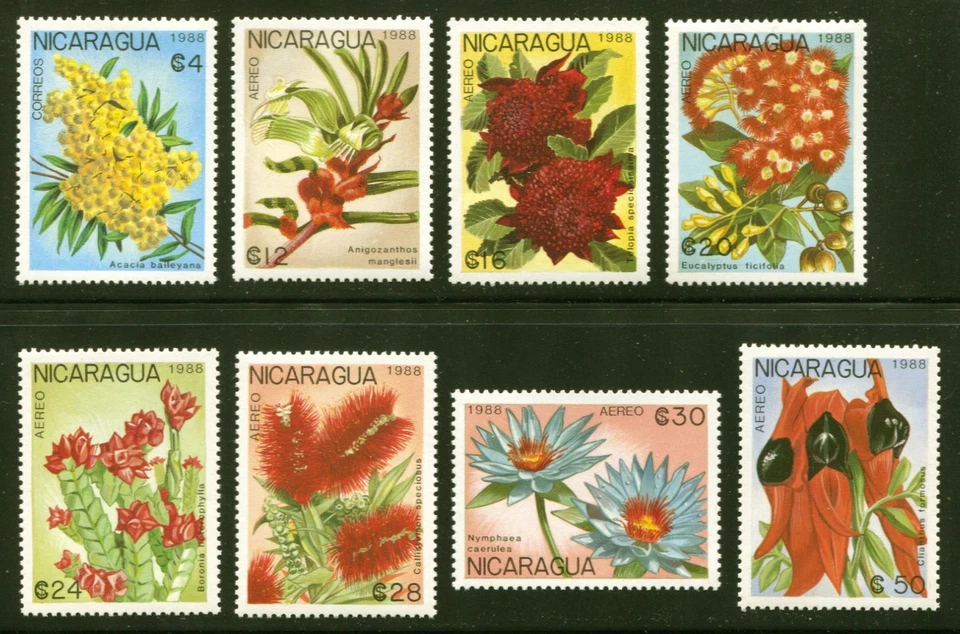 Nicaragua Scott # 1741-48, Flores - 1988 Cmplt. Juego de 8, VF/XF MNH, SCV: $9,55 Foto 1 de 1