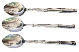 3 ovale Platz Suppen Löffel Bambus Hampton Silberschmiede Edelstahl Porzellan 7 3/4" - Bild 1 von 2